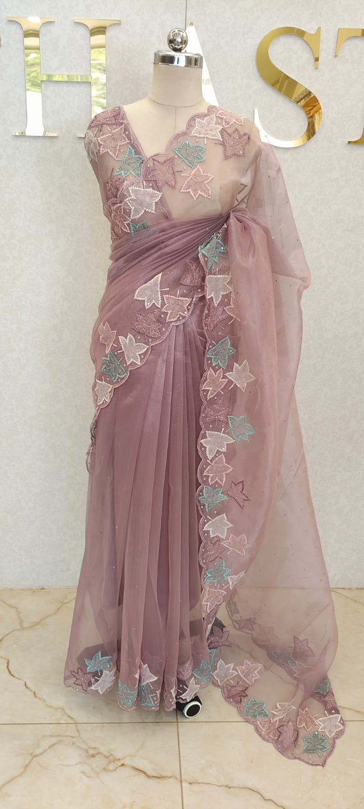 Glass organza saree
